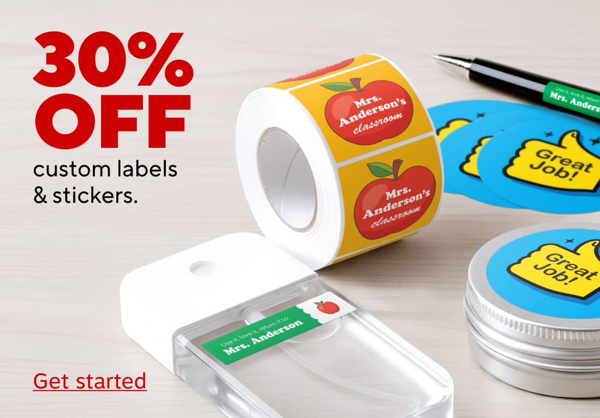 30% Off custom labels and stickers. Get started.