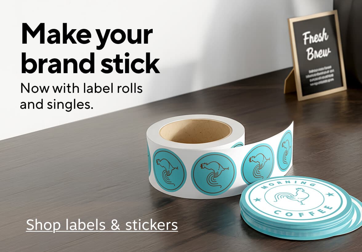 Make your brand stick Now with label rolls and singles. Shop labels & stickers