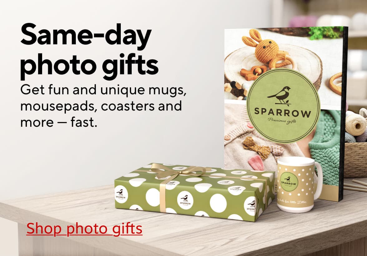 Same-day photo gifts Get fun and unique mugs, mouse pads, coasters and more - fast. Shop photo gifts
